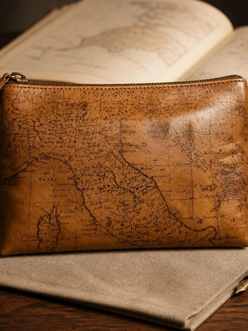 VTG Patricia Nash Leather Tablet/Messenger Bag.Brown Distressed Leather With Map